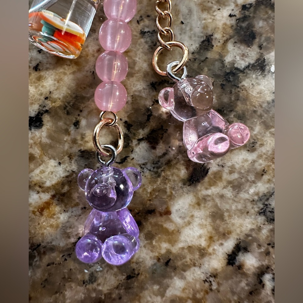 Gold Purple and Pink Keychain with Bear Charms - Picture 3 of 5